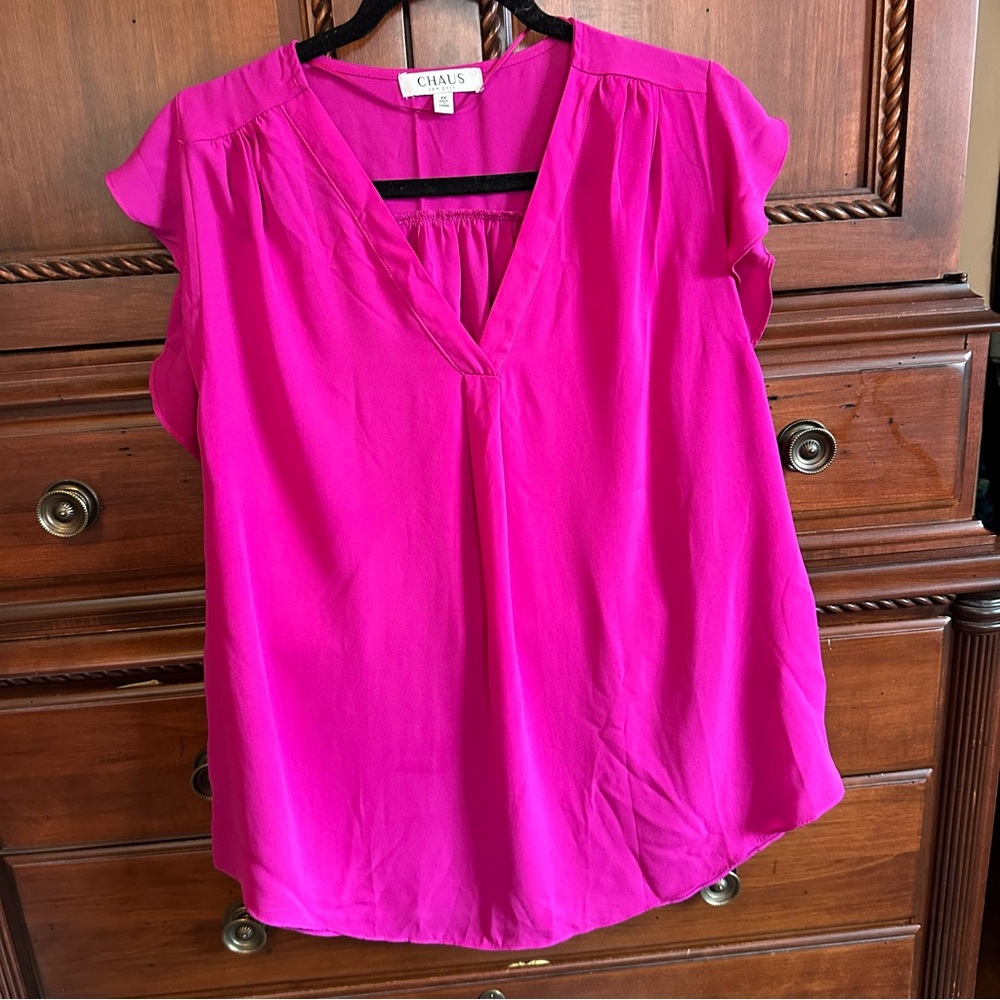 Chaus Women's Bright Pink Flutter Sleeve Blouse